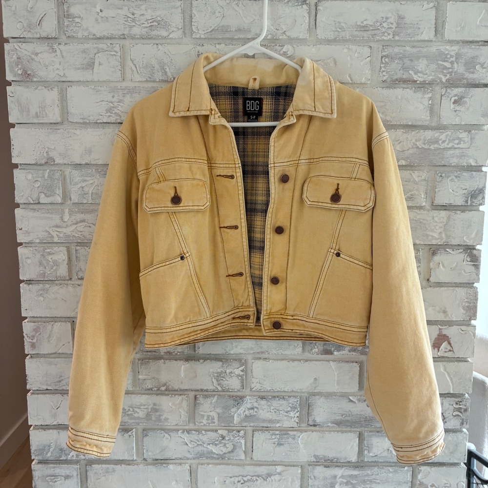 BDG Urban Outfitters Yellow Plaid Lined Canvas Trucker Jacket S Petite